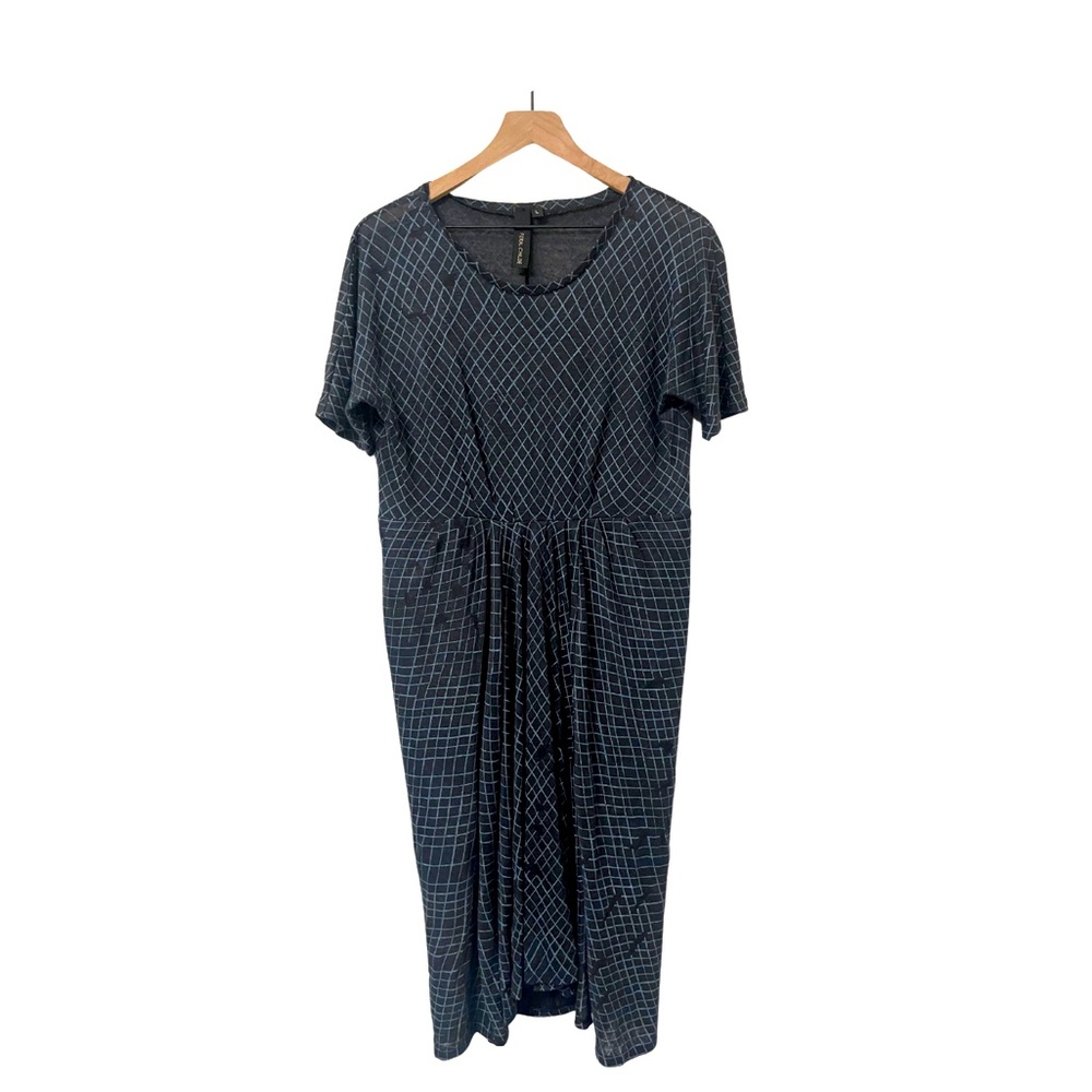 Feral Childe Multi l-Blue Grid Pattern Business Casual Linen Dress Size Large
